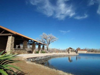 The pavilion and catch and release  pond at Sandia Lakes.