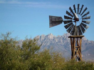 A windmill at the New Mexico Farm and Ranch Heritage Museum in Las Cruces, New Mexico.