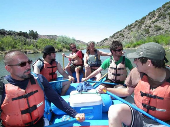 Mike Boren of New Wave Rafting in Embudo, New Mexico works with a group of rafting guide trainees on the Rio Grande in May 2011.
