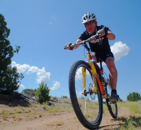 mountain bike rider at La Tierra Trails in Santa Fe NM