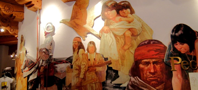 The lobby of the Pecos National Historical Monument features big murals that help depict the history of the state.