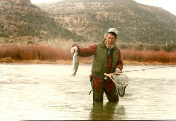 The late Sarge Wethington, father of longtime New Mexico Department of Game and Fish Fisheries Biologist on the San Juan river at Navajo Dam, Marc Wethington, shows how it was done on the San Juan back in the day. Photo courtesy of the Wethington family. 