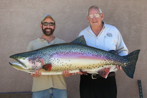 tj trout and bob gerding with big plastic  trout